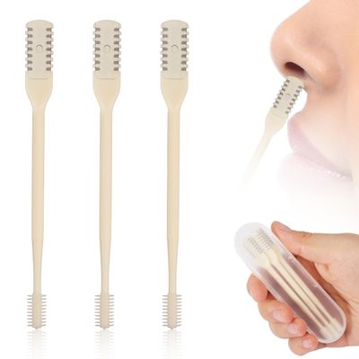 3pcs 2 in 1 Nose Hair Trimmer, 360 Rotating Nasal Hair Cutter Clipper Double Sided Nose Hair Cleaner Portable Manual Nostril Hair Removal Tool with Ear Picker for Men Women (Cream)