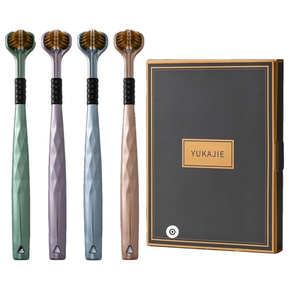 4Pcs Three-Sided Toothbrushes, Soft Bristle Toothbrush for Adults U-Shaped Toothbrush Non-Slip Cleaning Toothbrush