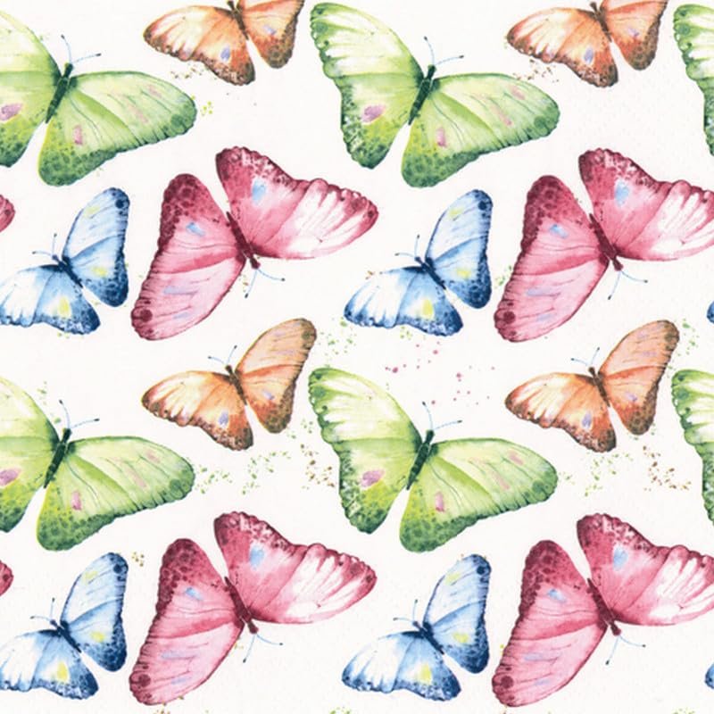 20 Napkins Animals Everywhere Coloured Butterflies as Table Decoration Paper Napkins with Motif Also for Decoupage and Decoupage 33 x 33 cm