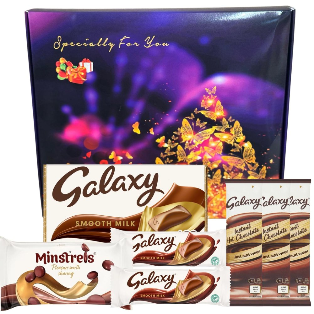 Galaxy Milk Chocolate Gift Box Hamper  7 Assorted Treats Letterbox Gift Set with Chocolate Bars, Hot Chocolate & Minstrels | Birthday & Christmas Gifts for Kids, Women, Men, Mom & Dad