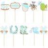 Ephlyn 36Pcs A little Cowboy is On The Way Cupcake Toppers Cowboy Riding Horseshoe Cowgirl Hats Western Theme Happy Birthday Baby Shower Party Cake Decorations Supplies Blue view 3