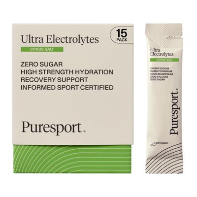 Puresport Ultra Electrolytes Hydration Citrus Salt (15 Pack), High Performance Sugar Free Electrolytes Powder, 1000mg Sodium, Optimise Hydration & Support Muscles, Travel-Friendly Format
