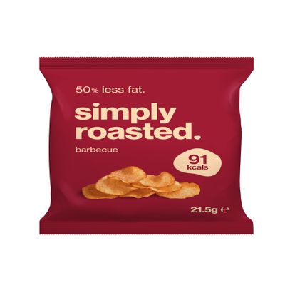 Simply Roasted - Barbecue Crisps | 24 x 21.5g Impulse Bags | Smoky & Bold | Vegan | 50% Less Fat | Under 99 Calories Per Serve | Triple Cooked for the Ultimate Crunch | Gluten & Allergen-Free