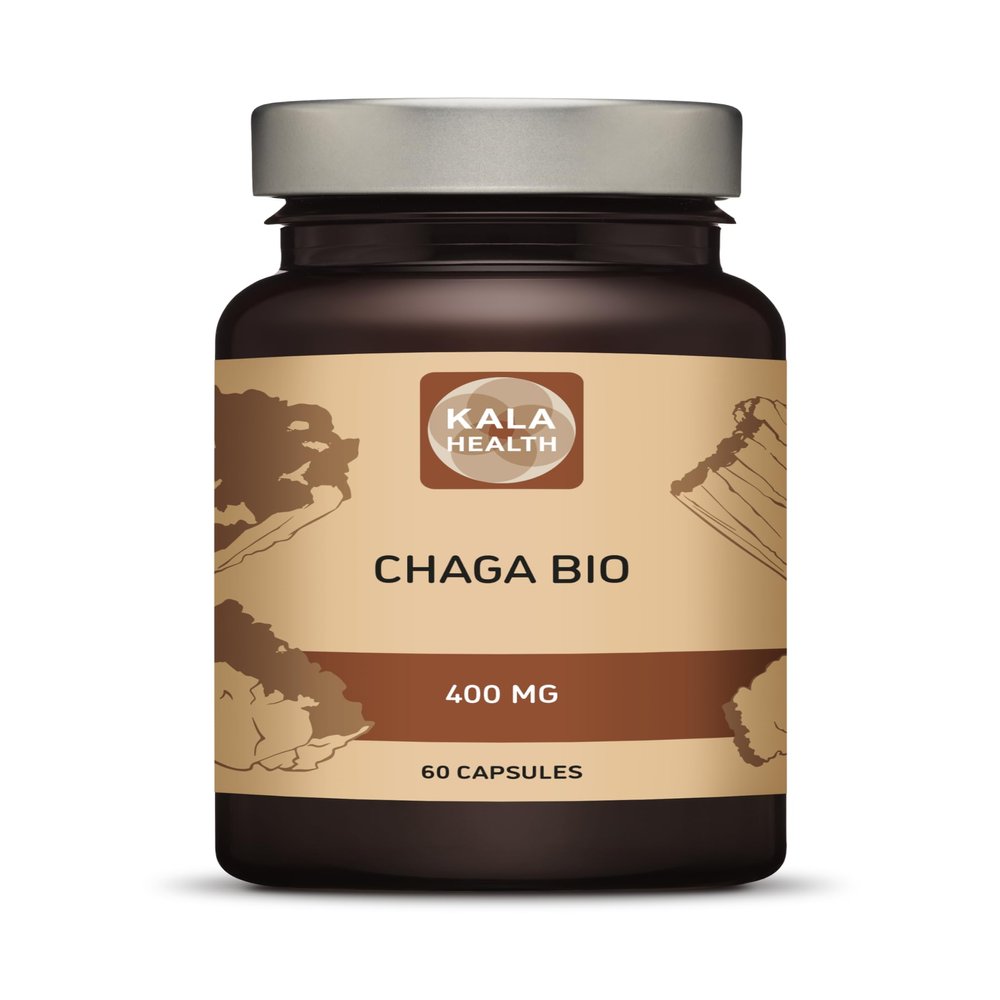 Kala Health BIO Chaga 400mg per Capsule - Inonotus obliquus Fruit Body Extract 1:1 - Vegan - No additives (60)