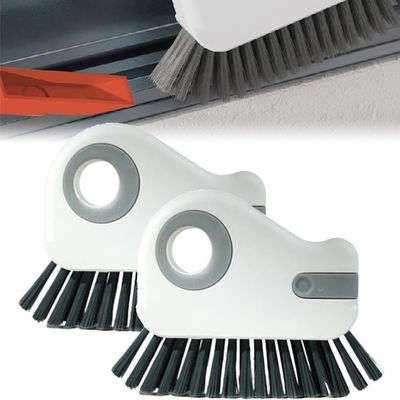 2-in-1 Groove Cleaning Brush, Multifunctional Grout Cleaning Brush with Hard Bristles and Hidden Scraper, Joint Cleaner Handle Brush for Sliding Door Rails (Grey-2 Pieces)