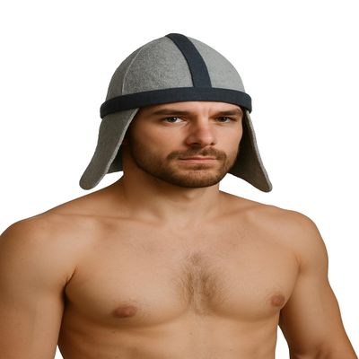 100% Wool Felt Sauna Hat Knight Helmet Helps to Protect Your Head from Heat Grey
