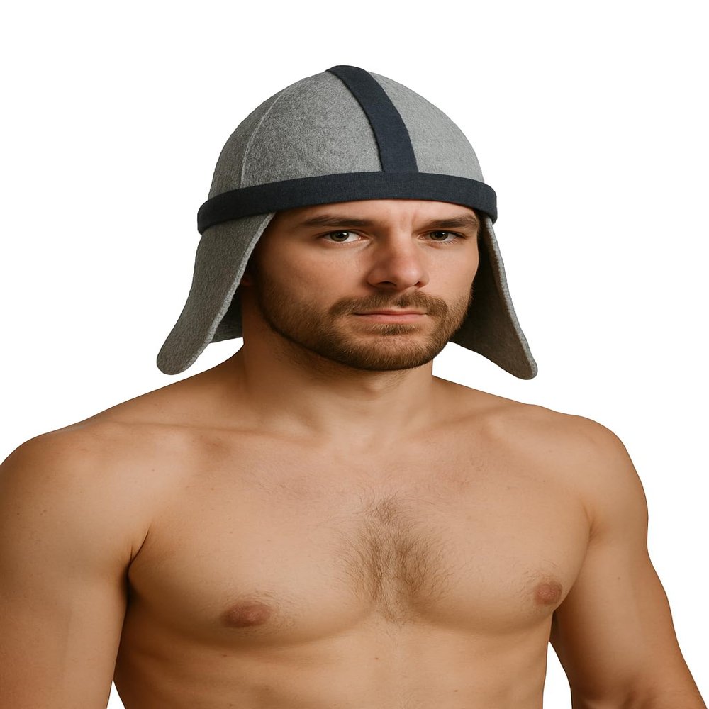 100% Wool Felt Sauna Hat Knight Helmet Helps to Protect Your Head from Heat Grey