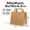 100 - Pack Kraft Paper Bags with Flat Handles  Medium 8x10x4.5 | 70gsm Recyclable Gift, Takeaway & Grocery Bags for Cafes, Retail, Events view 2
