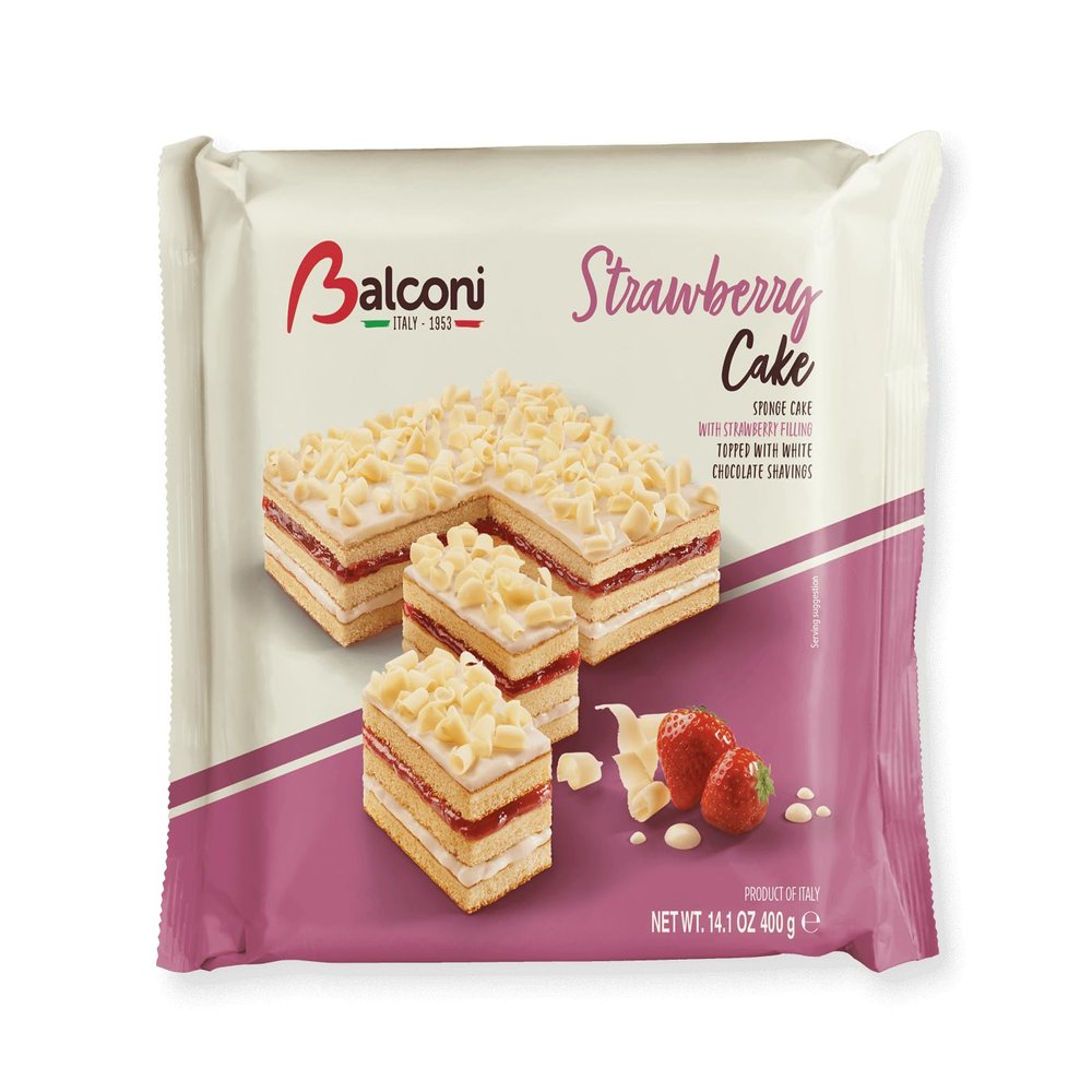 Balconi Cakes (400g) - Premium Quality Italian dessert cake (GMO-Free, Preservative-Free, No Artificial Colors) | (3 Packets, STRAWBERRY CAKE)