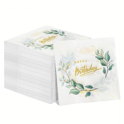 100 Pcs 3-Ply Happy Birthday Napkin disposable, HATIST 6.5 x 6.5 Inch Folded Cocktail Napkins Disposable for Men Women Birthday Table Decorations