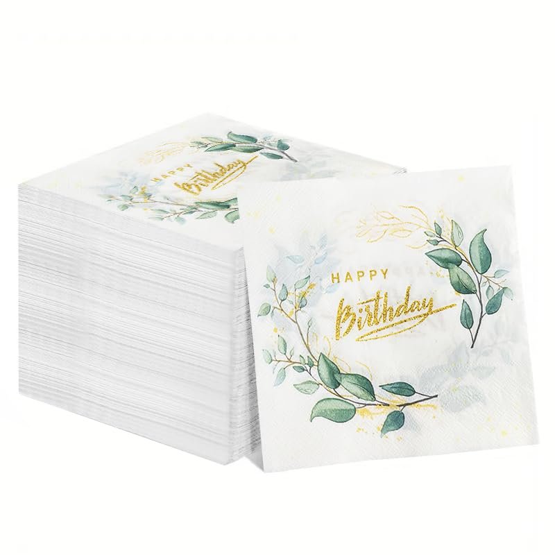 100 Pcs 3-Ply Happy Birthday Napkin disposable, HATIST 6.5 x 6.5 Inch Folded Cocktail Napkins Disposable for Men Women Birthday Table Decorations