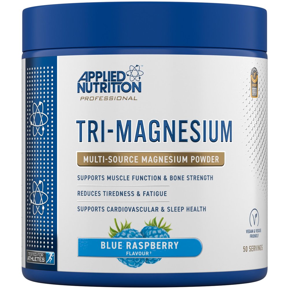 Applied Nutrition Tri-Magnesium Powder 3 in 1 - Magnesium Glycinate Supplements for Bone, Muscle, Nervous System Sleep Health - 300 mg per Serving (200g - 50 Servings) (Blue Raspberry)