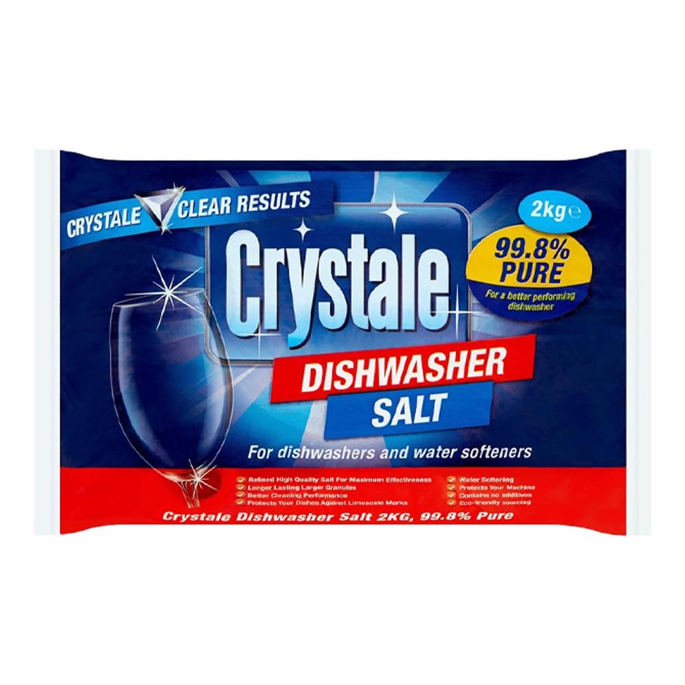 Crystale Dishwasher Salt 2kg Pack of 1 in-Wash Cleaner Detergent Watermark Limescale Grease Remover Degreaser with Welari Thank You Card |(1pack) (2kg)