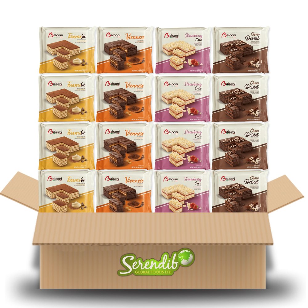 Balconi Cake Assortment 400g each | The Premium Quality Italian Snack | Strawberry, Choco Dessert, Tiramisu & Viennese flavours | (4 Packets Each - Total 16 Pack)