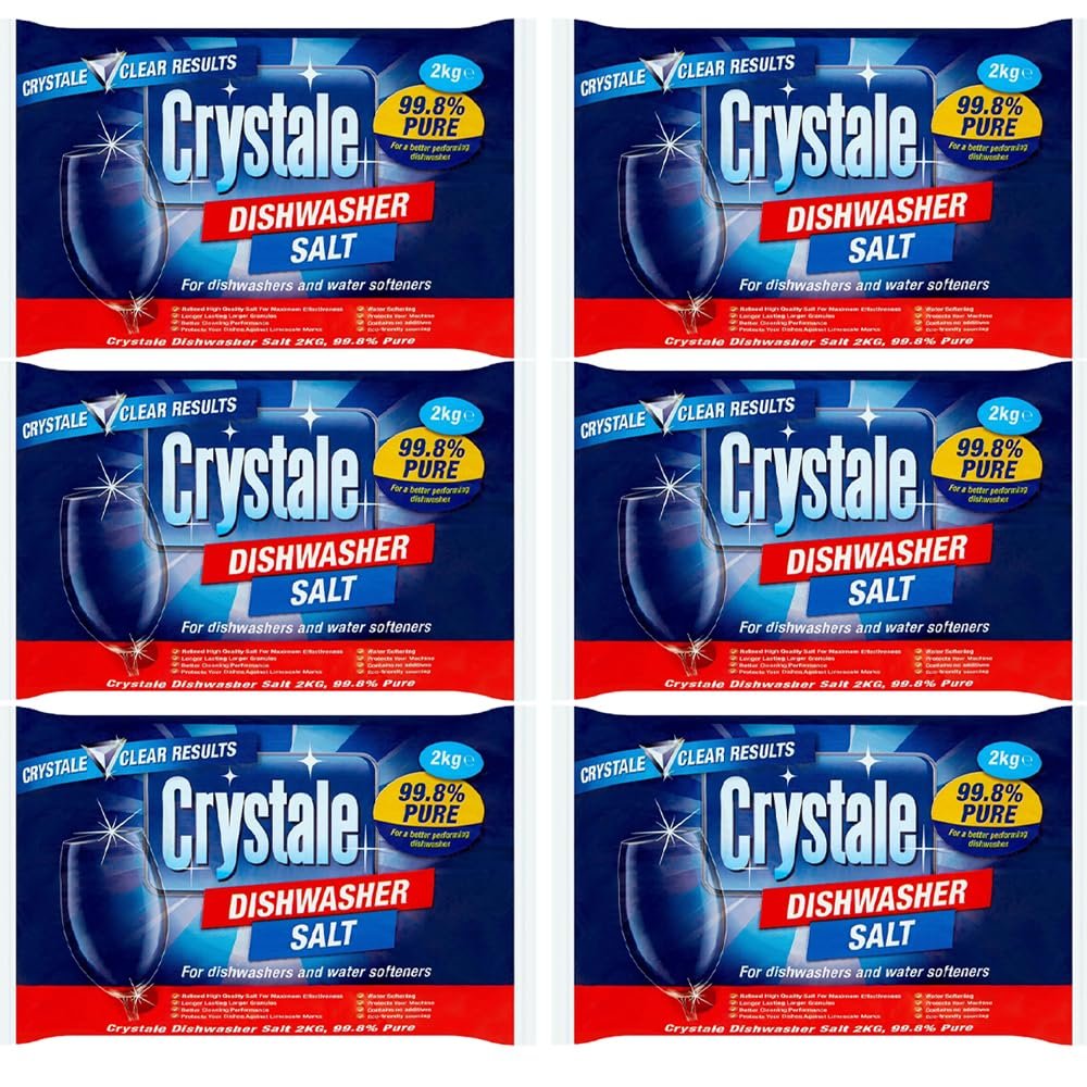 Crystale Dishwasher Salt 2kg Pack of 6 in-Wash Cleaner Detergent Watermark Limescale Grease Remover Degreaser with Welari Thank You Card |(6pack) (12kg)