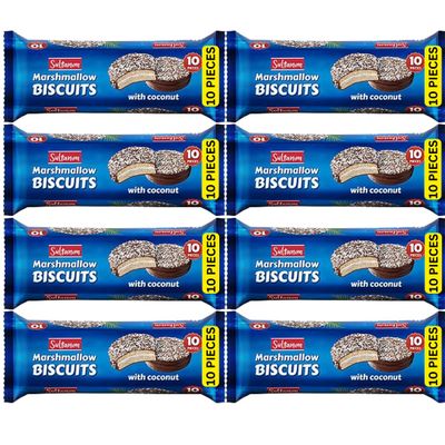 Sultanim Chocolate Coated Marshmallow biscuits with Coconut flakes (8 packs, 80 biscuits)