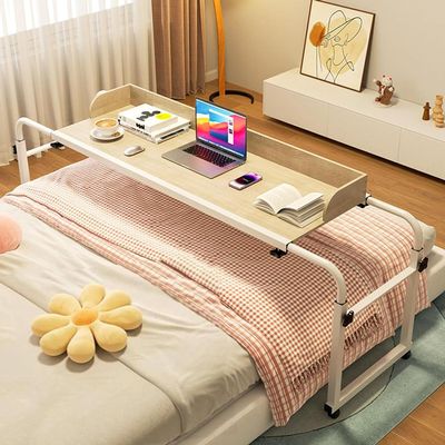 115-210cm Overbed Laptop Trolley Desk Bed Working Table Bed Table for Laptop Study Work Hospital Medical Height Adjustable 65-95cm Cross Bed Table with Wheels(Color:Wood)
