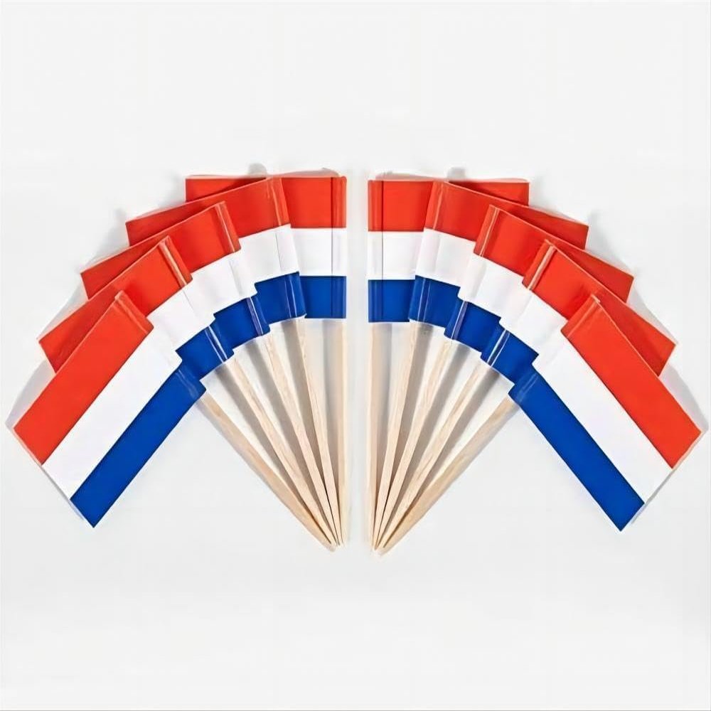 100 Pcs Mini Stick Cupcake Toppers Flags,Party Decoration Celebration Cocktail Food Bar Cake Flags (Netherlands)