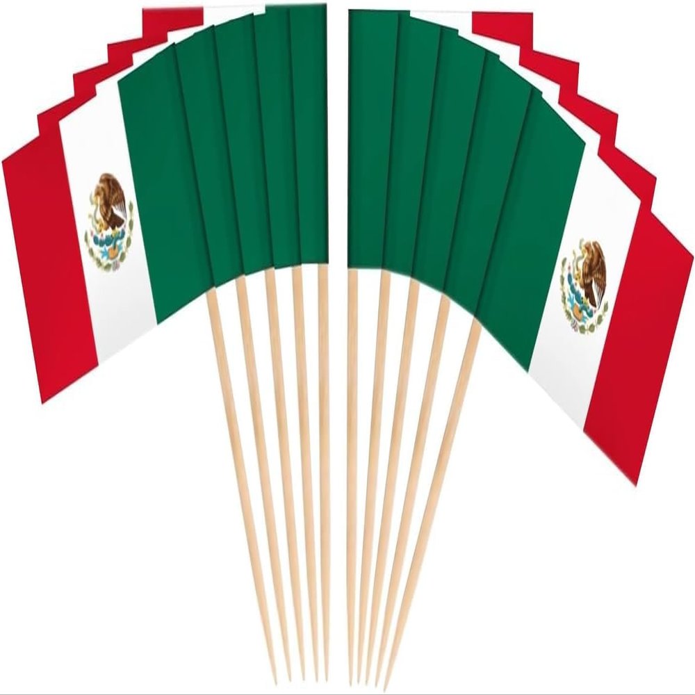100 Pcs Mini Stick Cupcake Toppers Flags,Party Decoration Celebration Cocktail Food Bar Cake Flags (Mexico)