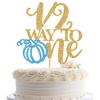 1/2 Way to One Cake Topper, Pumpkin Baby Shower Cake Topper, Halloween Half Year Birthday Party Decoration, Pumpkin Half Way to One Decor Gold & Blue Glitter view 1
