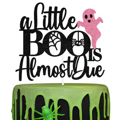 A Little Boo is Almost Due Cake Topper, Happy 1st Boo Day, Ghost Halloween Baby Shower Gender Reveal Party Decorations for Girls