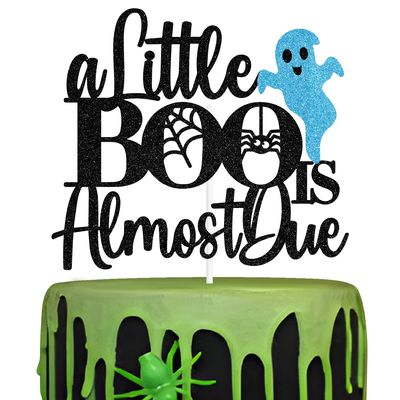 A Little Boo is Almost Due Cake Topper, Happy 1st Boo Day, Ghost Halloween Baby Shower Gender Reveal Party Decorations for Boys