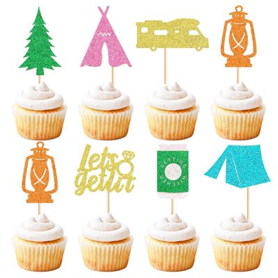 28 Pack Bachelorette Party Cupcake Toppers Camping Single Party Cupcake Picks for Valentine Wedding Engagement Bridal Shower Hen Funny Party Birthday Cake Decorations green
