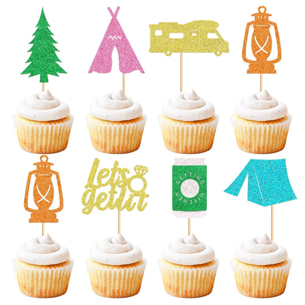 28 Pack Bachelorette Party Cupcake Toppers Camping Single Party Cupcake Picks for Valentine Wedding Engagement Bridal Shower Hen Funny Party Birthday Cake Decorations green