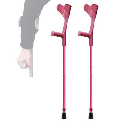 1 Pair Aluminum Forearm Crutch, Push Button Adjustable Height Crutches, Ergonomic Open Cuff Crutches for Men/Women, Supports Up to 100 Kg/220 Lbs, Black/Pink/Blue decorate Warm life (Pink) Selfless
