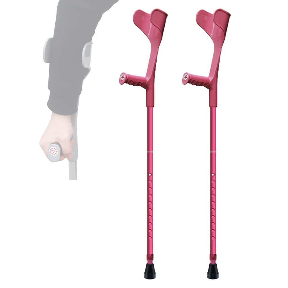 1 Pair Aluminum Forearm Crutch, Push Button Adjustable Height Crutches, Ergonomic Open Cuff Crutches for Men/Women, Supports Up to 100 Kg/220 Lbs, Black/Pink/Blue decorate Warm life (Pink) Selfless