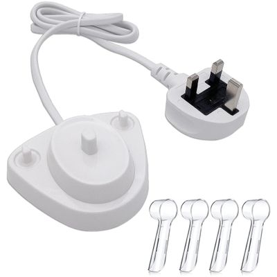 Electric Toothbrush Charger for Oral B UK with Toothbrush Charger Stand, Type 3757 Charging Base Case Compatible With 4PCS Toothbrush Heads Covers
