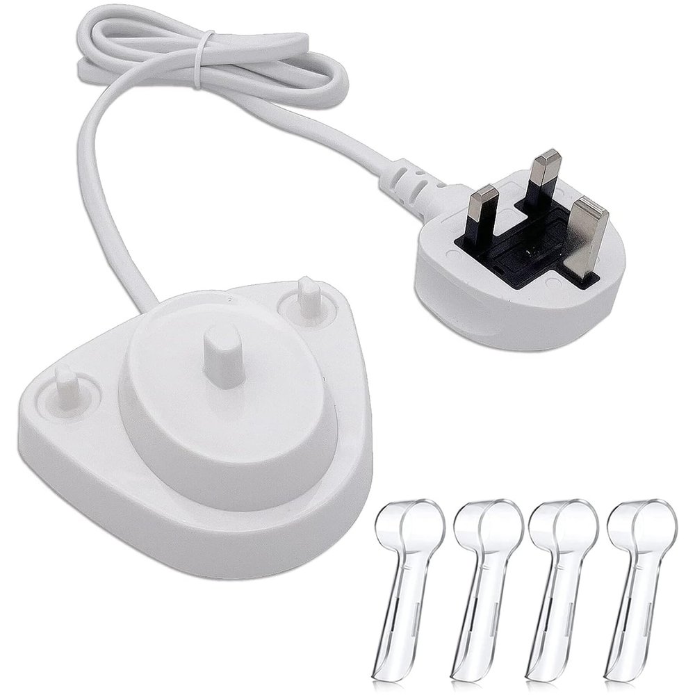 Electric Toothbrush Charger for Oral B UK with Toothbrush Charger Stand, Type 3757 Charging Base Case Compatible With 4PCS Toothbrush Heads Covers