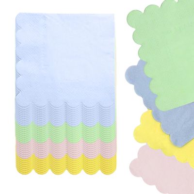 100pcs 3-Ply Pastel Rainbow Cocktail Napkin Paper Scallop Fan-Shaped Soft Paper Rainbow Napkin 5 x 5 Inch for Wedding Birthday Party (Macaron color)Bridal Anniversary Baby Shower Supplies Table Decor