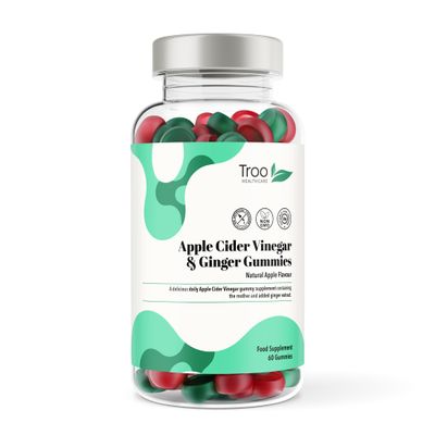 Troo Health Care Apple Cider Vinegar & Ginger Gummies - Pure & Unfiltered ACV Supplement with The Mother for Digestive Support - Natural Apple Flavour - No Common Allergens or GMO