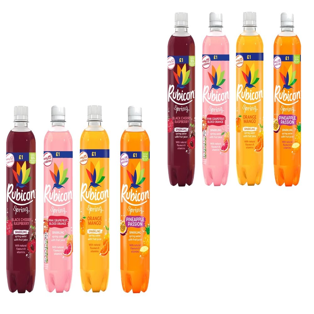 Random Mixed Rubiconn Spring Black Cherry Raspberry, Orange Mango, Strawberry Kiwi, Pink Grapefruit Blood Orange - Sparkling Spring Water with Fruit Juice 500ml (12 Miixed)