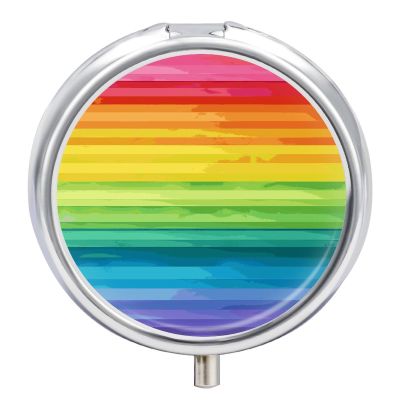 Pill Box Round Colorful Rainbow Stripe Pill Case 3 Compartment Medicine Pill Organizer for Purse & Pocket Portable Travel Pillbox Medicine Vitamin Cod Liver Oil Storage Box Organizer