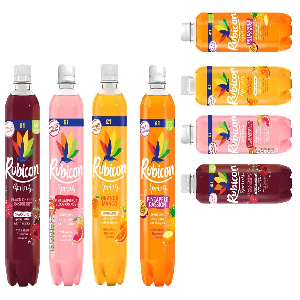 Random Mixed Rubiconn Spring Black Cherry Raspberry, Orange Mango, Strawberry Kiwi, Pink Grapefruit Blood Orange - Sparkling Spring Water with Fruit Juice 500ml (04 Mixed)