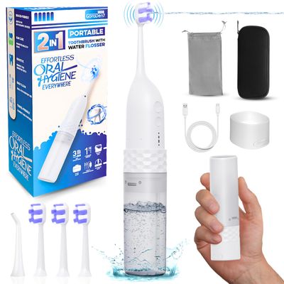 GoraDent 2-in-1 Portable Sonic Toothbrush & Cordless Water Flosser Travel-Ready, Braces-Friendly Perfect for On-The-Go, Office, School & Home