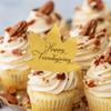 24 Pcs Happy Thanksgiving Cupcake Topper Fall Maple Leaf Shaped Acrylic Mirror Disc Cake Topper Engraved Happy Thanksgiving Decorations for Autumn Thanksgiving Day (Gold) view 2