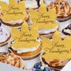 24 Pcs Happy Thanksgiving Cupcake Topper Fall Maple Leaf Shaped Acrylic Mirror Disc Cake Topper Engraved Happy Thanksgiving Decorations for Autumn Thanksgiving Day (Gold) view 4