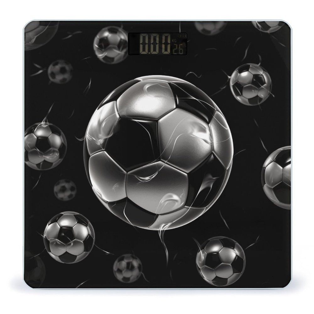 Weight Scale, Soccer Black Print Digital Scale Bathroom Scale LCD Display Scale Body Weight Scale Portable Scale