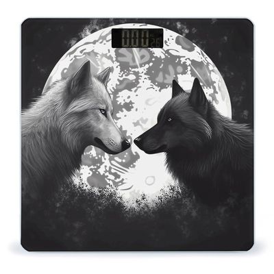 Weight Scale, Wolves Love Under The Moon Wild Animal Print Digital Scale Bathroom Scale LCD Display Scale Body Weight Scale Portable Scale