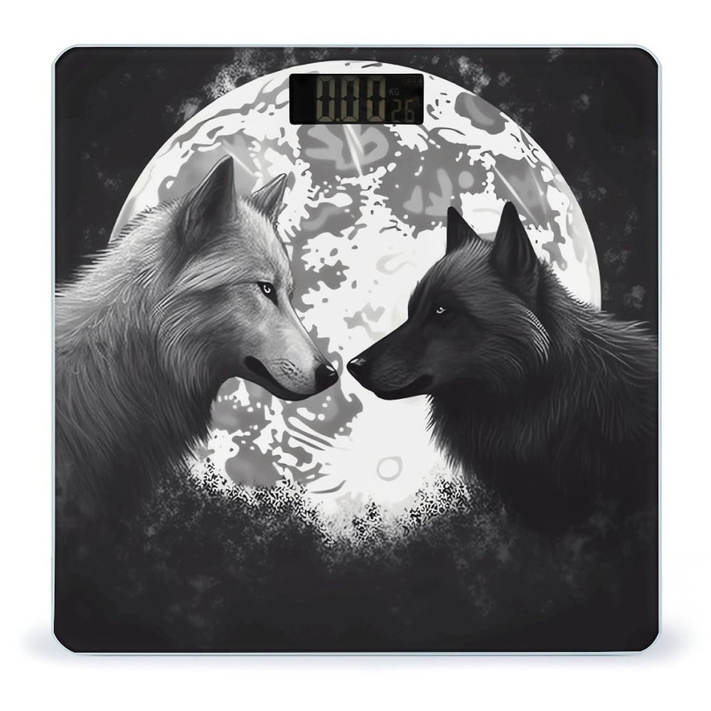 Weight Scale, Wolves Love Under The Moon Wild Animal Print Digital Scale Bathroom Scale LCD Display Scale Body Weight Scale Portable Scale