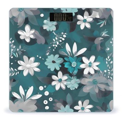 Weight Scale, Teal Grey and White Floral Print Digital Scale Bathroom Scale LCD Display Scale Body Weight Scale Portable Scale