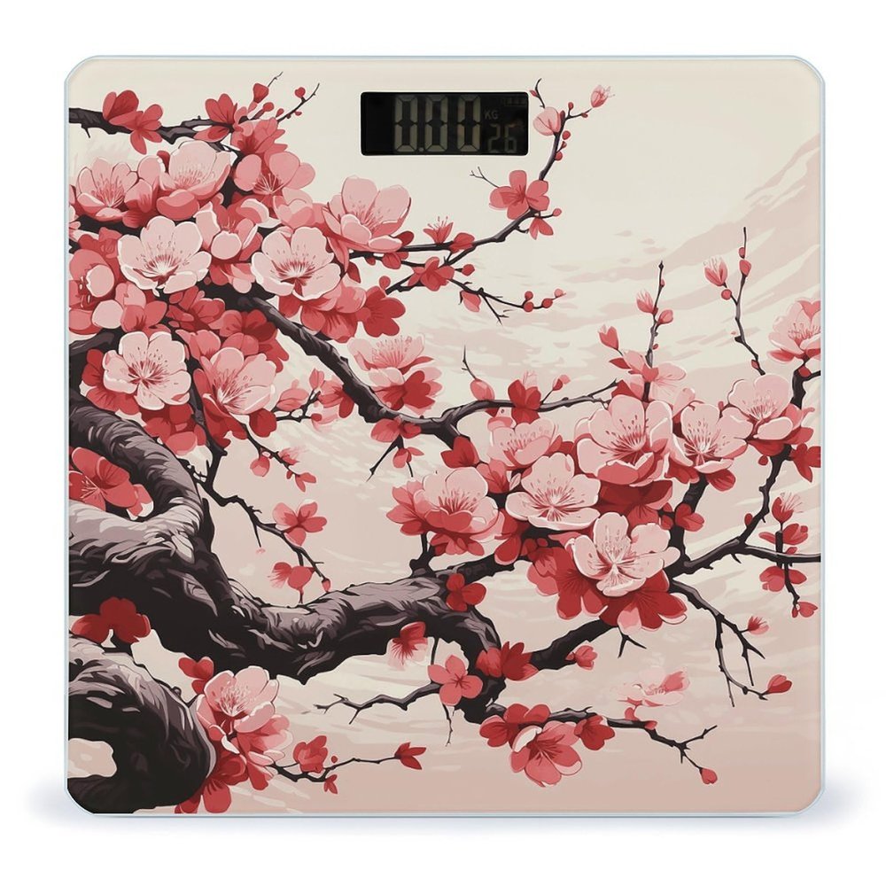 Weight Scale, Japanese Floral Cherry Blossom Print Digital Scale Bathroom Scale LCD Display Scale Portable Scale Fitness Scale Household Scale