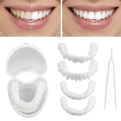 Wttfc 2 Pairs of Clip in Veneers Teeth, False Teeth Set, Fake Teeth Veneers, Upper and Lower Snap on Dentures, Instant Veneers Dentures, Smile Veneer Teeth with Mini Tweezers for Men Women