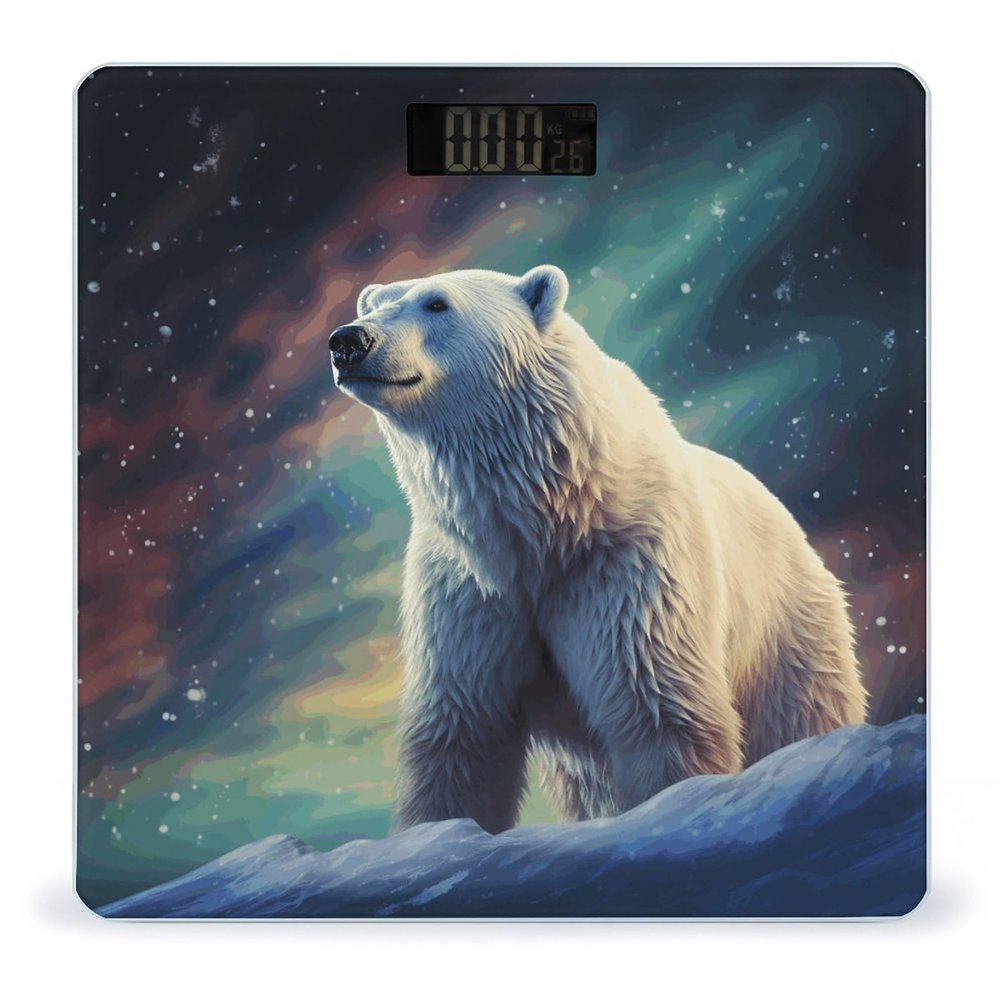 Weight Scale, Northern Lights Polar Bear Print Digital Scale Bathroom Scale LCD Display Scale Portable Scale Fitness Scale Household Scale