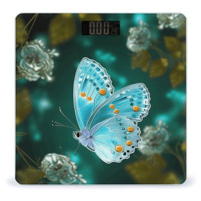 Weight Scale, Light Blue Butterfly Print Digital Scale Bathroom Scale LCD Display Scale Portable Scale Fitness Scale Household Scale