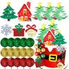 LaVenty Christmas Tree Cake Topper Christmas House Cake Decoration Green Red Balls Snowflake Cake Decoration Gingerbread House Cake Decoration for Christmas Party Supplies