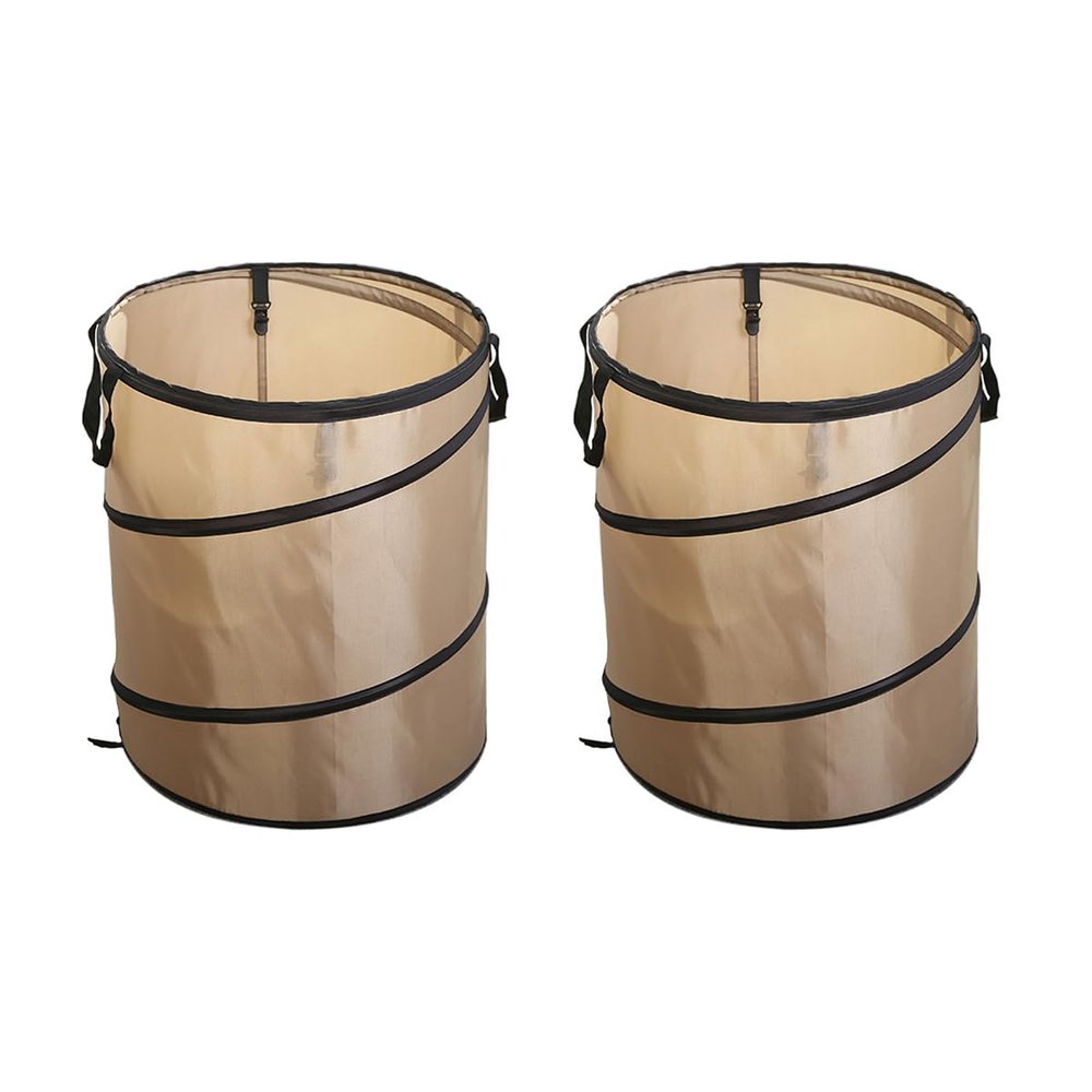 WHuaRunSen Beige Collapsible Trash Can, Portable Trash Can for Camping, Camping Trash Bag Holder, Garden Leaf Cleaning Trash Bags, 2 Pack Pop-up Design for Outdoor Waste Disposal